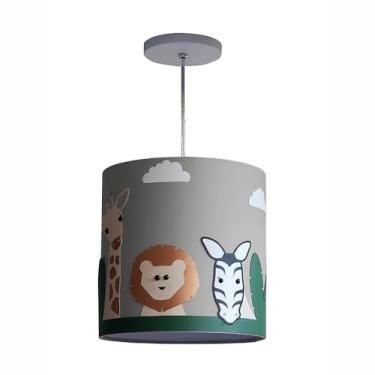 Imagem de Lustre Infantil Pendente Safari Cúpula Tecido 25x25 cm (Cinza)