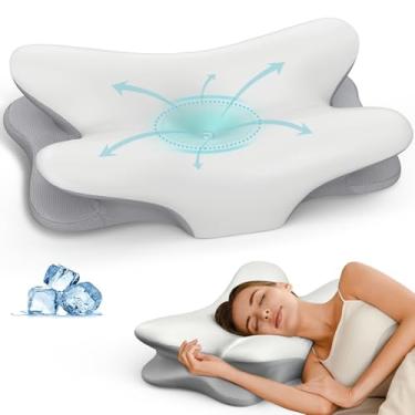 Imagem de Travesseiro cervical para alívio da dor no pescoço – Travesseiro ergonômico para suporte de pescoço, travesseiros de espuma viscoelástica refrescantes para dormir, travesseiro ortopédico de cama para