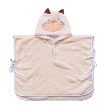 Imagem de PONCHO INFANTIL C/CAPUZ BABY JOY FUNNY MICROFIBRA LISO C/BORDADO TAM UNICO PCT C/01UN //TIGRE BEGE
