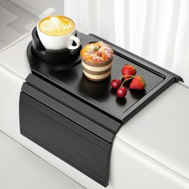 Imagem de Kssiaz Bandeja de braço de sofá, mesa de sofá de bambu para sofá, bandeja de braço com suporte de copo, organizador de apoio de braço antiderrapante para bebida, xícara, lanche, controle, fácil de