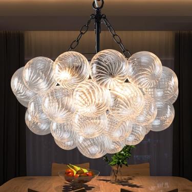 Imagem de Zonstore Lustre Moderno De Vidro Transparente Com Pingente Globo Bolhas, Luminária Suspensa Faça Você Mesmo, Teto Decorativo Meados Do Século Em Preto 20" X 14"