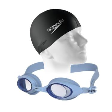 Imagem de Kit Natação Speedo Óculos Splashy Antiembaçante + Touca Flat Silicone (Azul + flat preta)
