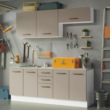 Imagem de Kit 2 Balcões e 2 Armários Aéreos 200cm Branco/crema - MADESA