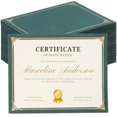 Imagem de 100 porta-certificados de lado único com capa de diploma de borda dourada ou tamanho carta 21 x 28 cm papel de certificado, cartolina, prêmio, graduação, documentos, escola - verde