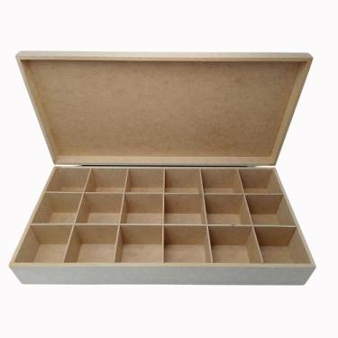 Imagem de Caixa Mdf Cru 49x24x9 Com Dobradiças E 18 Divisões Internas - DF Morae