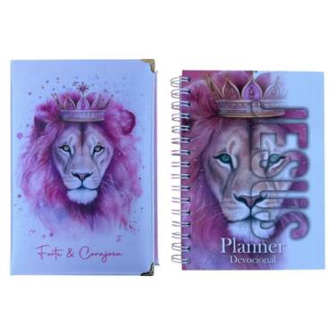 Imagem de Kit Bíblia Nlth Leão forte e corajosa com Abas + Agenda Planner Jesus 