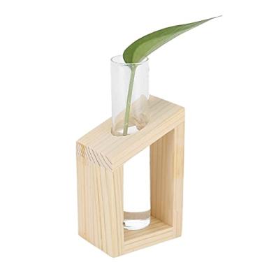 Imagem de Zerodis Vaso de Planta de Tubo de Teste, Simples Quadro de Madeira Base Vasto de Tubo de Vidro Vaso Hidropônico Propagação de Recipientes Terrário de (Hidroponia de tubo único)