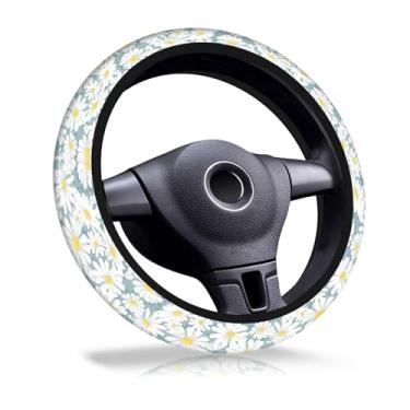 Imagem de DAORJWL Capa de volante de carro, antiderrapante, respirável, de neoprene elástico, 38 cm, protetor de volante de carro para mulheres e homens, para carros, SUVs, pintura fofa de margaridas