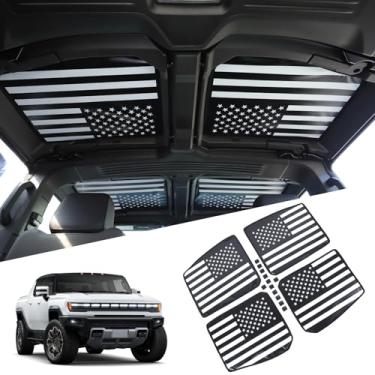 Imagem de Protetor solar de teto solar Yinanlutos compatível com captador Hummer EV 2022-2025 acessórios refletor UV dobrável bloco reflexivo raios UV brilho 4 peças (preto e branco)