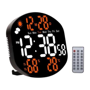 Imagem de Ｂｅｓｇａ Relógio de parede digital com despertador, display de temperatura LED, temporizador, relógio leve, mesa para sala de estar, escritório para idosos, Laranja