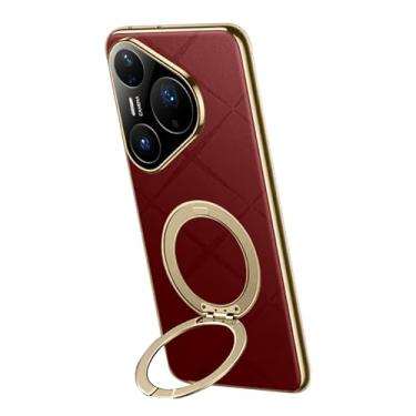 Imagem de HAOMRIYL Capa de couro magnética para Huawei Pura 80 Ultra/80 Pro+/80 pro/80, capa luxuosa leve galvanizada com suporte à prova de choque, vermelha, 80
