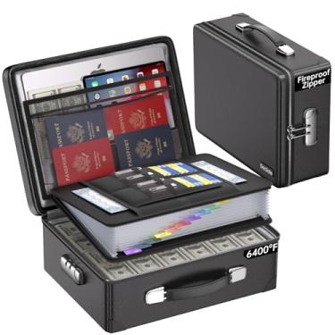 Imagem de DocSafe Caixa de documentos à prova de fogo de 3,537 °C com fechadura, isolamento térmico, à prova de fogo, resistente à água, 10 camadas, cofre com zíper e vários bolsos, protege itens pessoais