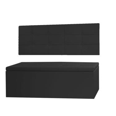 Imagem de Kit Cabeceira Painel E Calçadeira Baú Queen 1,60m Roma Material Sintético Preto Sky Mobile