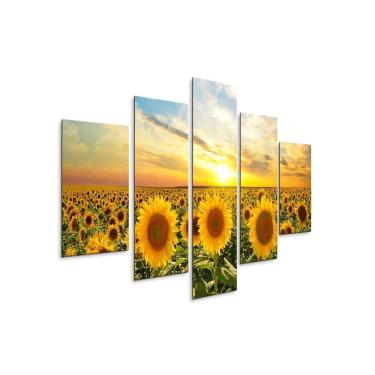 Imagem de Quadro Mosaico 5 Peças Horizontal Fita Dupla Face Girassol