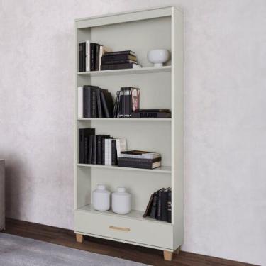 Imagem de Estante para Livros 1 Gaveta 3 Prateleiras 100% Mdf Off White/Gold C57