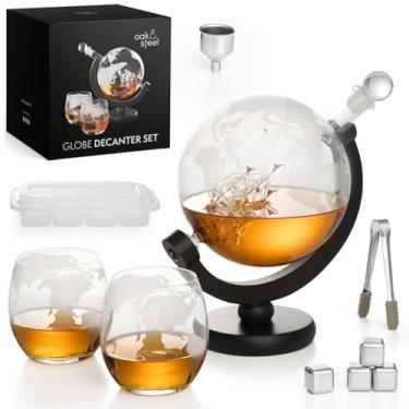 Imagem de Oak & Steel – Conjunto de decantadores de uísque globo de 1,5 g, 2 copos de uísque gravados, ideal para uísque, bourbon, vodca, tequila – presente de Dia dos Pais para pai, homens, banda, aniversário