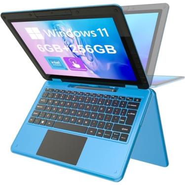 Imagem de AWOW Laptop Windows Touchscreen, 2 em 1, 11,6 polegadas, FHD azul, processador Celeron N3450 de 4 núcleos, 8 GB de RAM, 256 GB, SSD M.2, armazenamento, laptop conversível infantil
