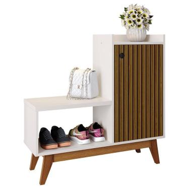 Imagem de Sapateira Shoes Banquinho Assento Nicho Decorativo Prateleiras Organizadoras 1 Porta 8 Pares Calçados Hall Entrada Quarto - RPM Móveis