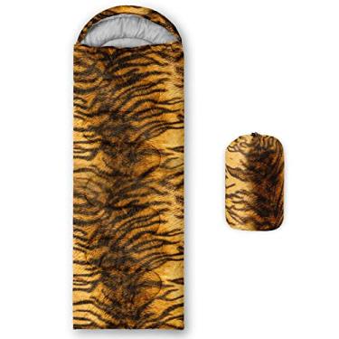 Imagem de QOOMO Sacos de dormir Tiger à prova d'água para adultos e crianças, sacos de dormir impressos para acampamento, clima quente e frio, leve, viagem e ao ar livre, equipamentos de acampamento, 78,7 x