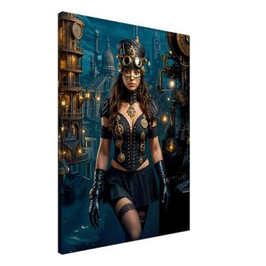 Imagem de PUREVACY Arte de parede em tela azul profundo Decoração Steampunk para sala de estar, quarto, escritório. Impressões de arte moderna. Obra de arte para orientação de paredes Tamanho vertical 60 x 80