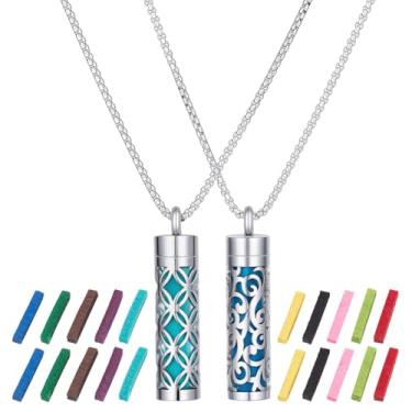 Imagem de PLIGREAT 2 colares difusores de óleo essencial de aço inoxidável, colares de respiração mindfulness com 20 almofadas de feltro, difusor de perfume, pingente de medalhão para presente de aniversário