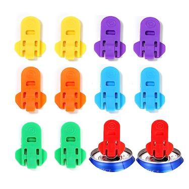 Imagem de Abridor de lata fácil manual, pacote com 12 abridores de latas de refrigerante colorido e protetor de tampa de lata de bebida, escudos de plástico premium abridores de lata para pop, coca, cerveja,