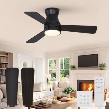 Imagem de RIIGOOG Ventiladores de teto com luzes, ventiladores de teto pretos de 91.4 cm com luz e controle remoto, montagem embutida, 6 velocidades DC reversível, regulável 3CCT, ventiladores de teto modernos