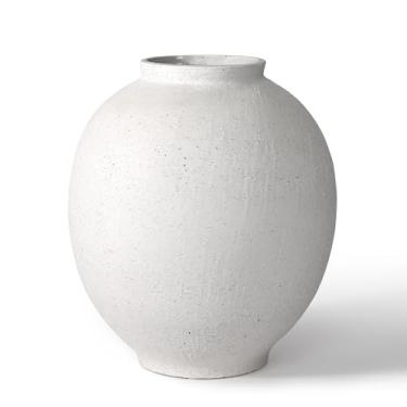 Imagem de YSNN Vaso grande de cerâmica branca, vasos de cerâmica modernos redondos, vaso alto para decoração de mesa de sala de estar e interiores festivos de casa (25 cm)