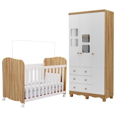 Imagem de Jogo de Quarto Infantil Uli Guarda Roupa 3 Portas e Berço - Móveis Peroba