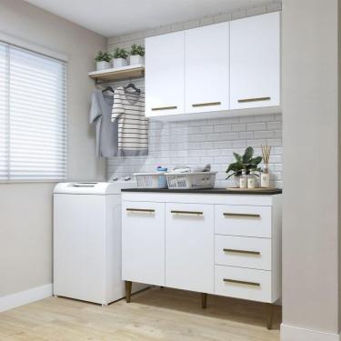 Imagem de Lavanderia Modulada Brasília Arm Aéreo E Balcão Kaiki Móveis Branco