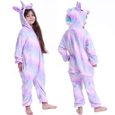 Imagem de Plustrong Pijama de fantasia de animal para meninos e meninas, fantasias de Halloween para crianças, Unicórnio rosa, 8-9 Anos