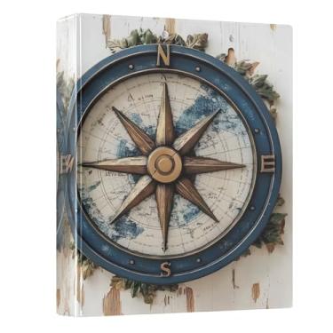 Imagem de Fichário com 3 argolas, bússola náutica vintage, fichários de 3,8 cm, três argolas com prancheta, serve para papel de 21 x 28 cm, 3 bolsos internos de PVC transparentes para material de escritório