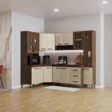 Imagem de Cozinha Modulada Completa Fidelitá Lisboa 6 Peças 375cm 14 Portas 3 Gavetas Com Tampo Noce/off-white