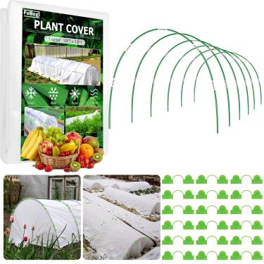 Imagem de Kit de argolas de jardim de proteção contra congelamento de cobertura de plantas de 3 x 10 m para o inverno, cobertura de fileira flutuante de tecido, cobertor de plantas ao ar livre para proteção de