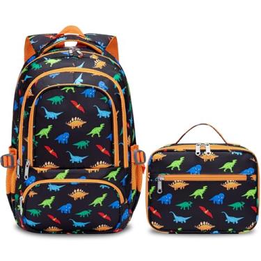 Imagem de BLUEFAIRY Kids Backpack with Lunch Box for Girls Boys Elementary Primary Middle School Bag with Lunch Bag Set 17 Inch Bookbag Mochilas Escolares para Niñas Niños (Dinosaur, Orange)