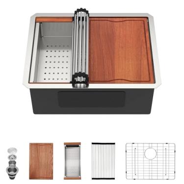 Imagem de Dcolora 61 cm. Pia de cozinha pequena de aço inoxidável embaixo do balcão, tigela única, estação de trabalho 61 x 48 x 25 cm, DC-U1111