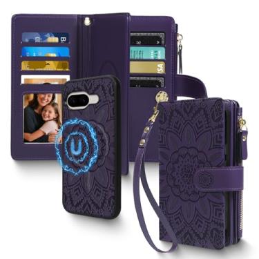 Imagem de Capa carteira magnética 2 em 1 para Google Pixel 9 Pro XL / 10 Pro XL compatível com Magsafe Suporte de cartão com bloqueio de RFID destacável capa de telefone bolsa com zíper alça de pulso para