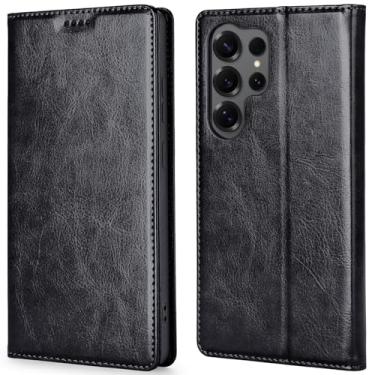 Imagem de WatchauG Capa carteira compatível com Samsung Galaxy S24 Ultra, capa de couro genuíno com suporte para cartão de crédito com bloqueio RFID, suporte [revestimento interno de TPU à prova de choque] para