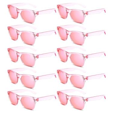 Imagem de Pibupibu Pacote com 10 óculos de sol rosa a granel, cores neon retrô dos anos 80, conjunto de lembrancinhas de festa