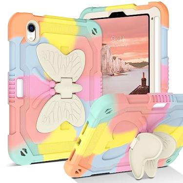 Imagem de DUEDUE Capa para iPad Mini 6, capa para iPad Mini 2021 com suporte para lápis, suporte de asas de borboleta, capa resistente à prova de choque para Apple iPad Mini 6ª geração de 8,3 polegadas, rosa arco-íris
