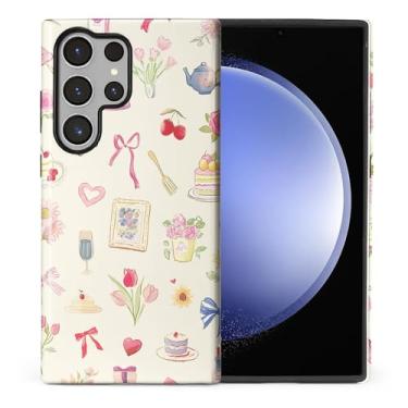 Imagem de ilikediy Capa para Samsung Galaxy S23 Ultra, HL2 Aesthetic Bow Preppy Collage Hybrid 2 Layer Hard Shell Silicone Protective Pattern Design Case