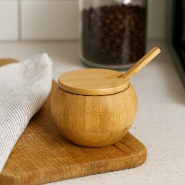 Imagem de Açucareiro De Bambu Rústico Com Tampa E Colher Jolitex Natural