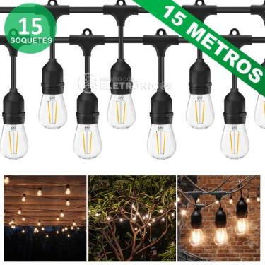 Imagem de Cordão Varal Luzes Porta-lâmpadas 15 Metros 15 Soquetes Ideal Para Var