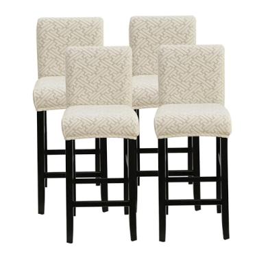 Imagem de FORCHEER Capa para cadeira de bar com encosto conjunto de 4 capas elásticas bege jacquard para cadeira de bar de jantar para cadeiras curtas de balcão, lavável, removível