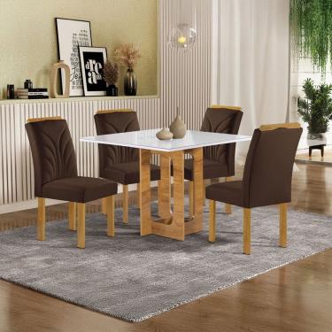 Imagem de Mesa de Jantar 4 Lugares Carolina com Vidro Cinamomo/Off White/Marrom - Cel Móveis