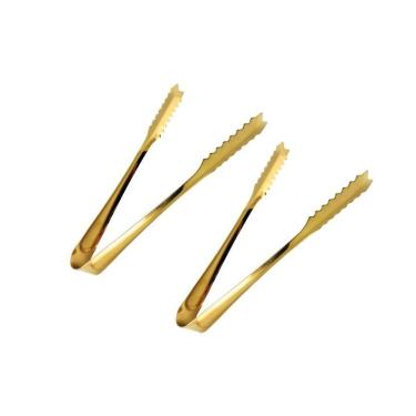 Imagem de Pegador P/Gelo Aco Inox Dourado 2 Peças