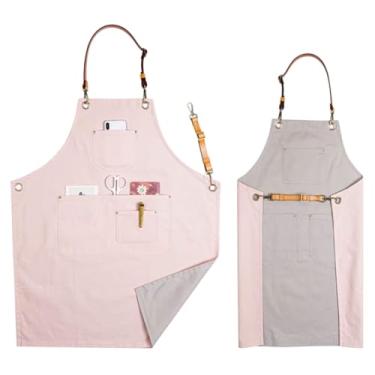Imagem de Avental de serviço alimentício avental de cafeteria com bolsos de camada dupla Aventais de cozinha confortáveis para padeiros