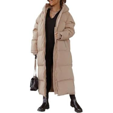 Imagem de Mulheres Longo Acolchoado Casaco Com Capuz Maxi Comprimento Manga Longa Puffer Jaqueta Acolchoada Casaco Acolchoado Inverno Outerwear, Camel, M