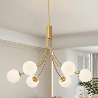 Imagem de PAKOKULA Lustres dourados modernos de meados do século, lustres de globo de vidro de 6 luzes pendurados Sputnik Lustres para sala de jantar sala de estar quarto cozinha ilha hall de entrada