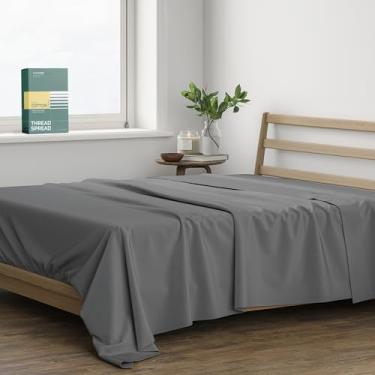 Imagem de THREAD SPREAD Lençol de cima 100% algodão orgânico percal tamanho casal - 1 lençol de cima, cinza escuro - roupa de cama nítida, legal e forte, lençóis de cima para quem dorme quente, lençóis de luxo